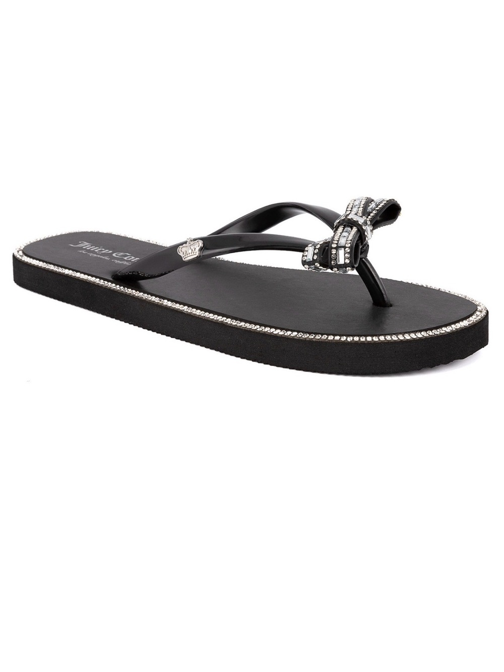 NWT Juicy Couture Black Jewel Bow Thong Sandals, Size 11